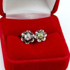 Vintage Old European-Cut Natural Diamond Earrings 10k White Gold